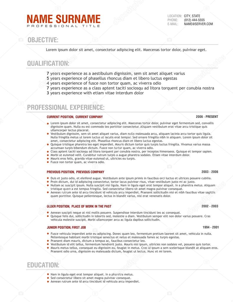 Resume template for job applications.