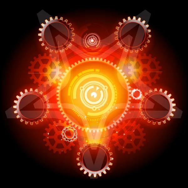 Pentagramme Techno lumineux avec engrenages — Image vectorielle