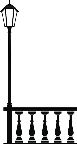 Lanterna Stradale Vettoriale Stile Antico Balaustra Illustrazione Isolata Sfondo Bianco — Vettoriale Stock