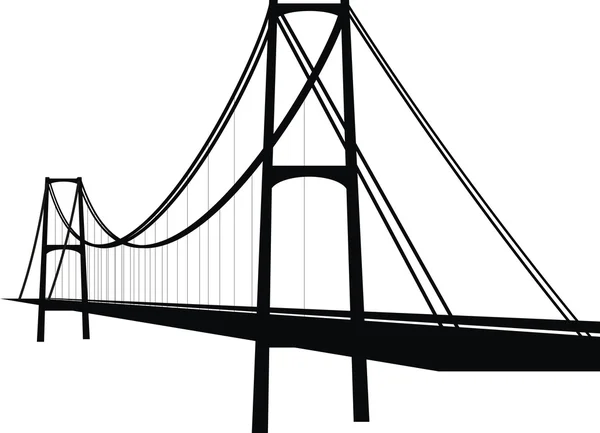Puente de cable colgante vectorial - ilustración aislada sobre fondo blanco, silueta negra . — Vector de stock