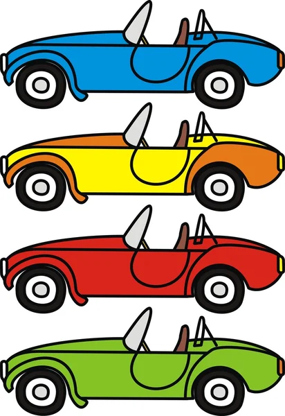 Conjunto Vetorial Carros Retro Desenhos Animados Ilustrações Isoladas Sobre Fundo — Vetor de Stock