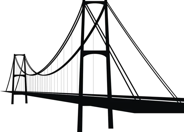 Jembatan kabel suspensi vektor - ilustrasi terisolasi pada latar belakang putih, siluet hitam . - Stok Vektor