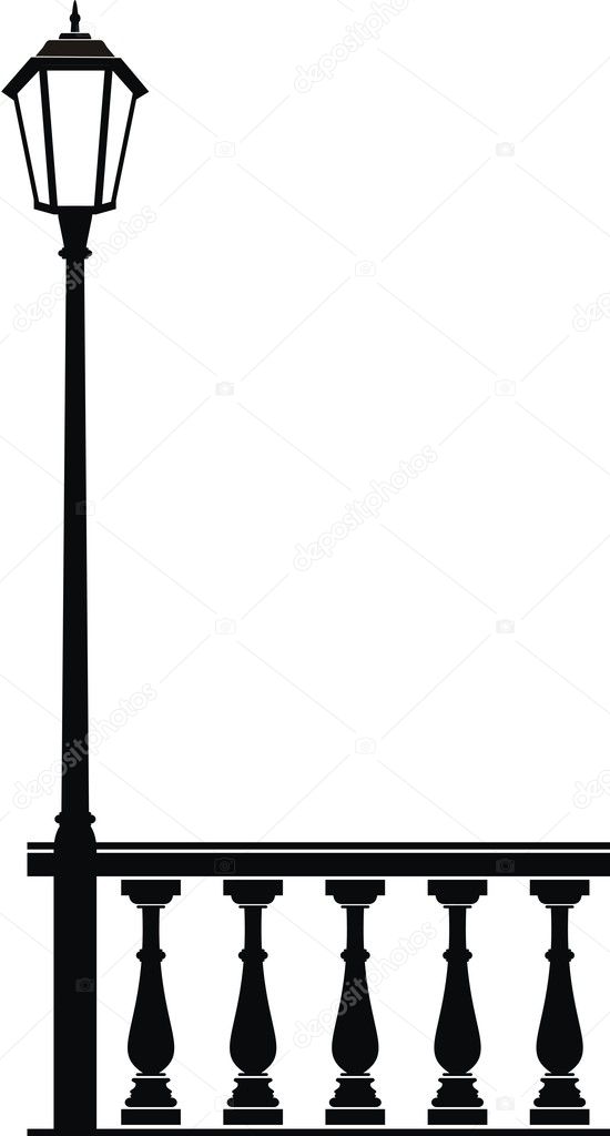 Vector street lantern in the old style and balustrade - isolated illustration on white background. Architectural element.