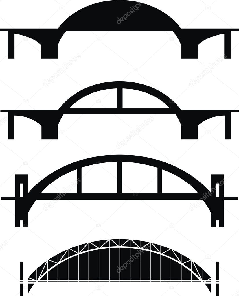 Vector set of bridge silhouettes - isolated illustration on white background