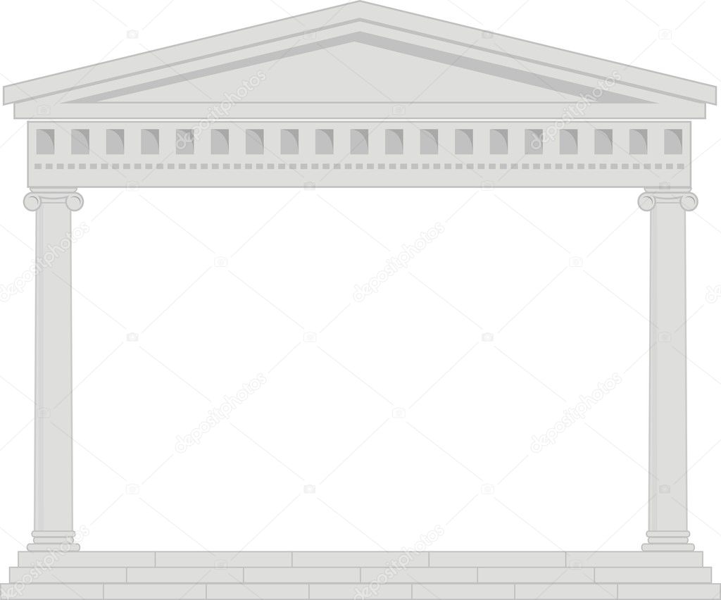 Vector illustration of architectural element - Portico (Colonnade), an ancient temple: grey, isolated, white background