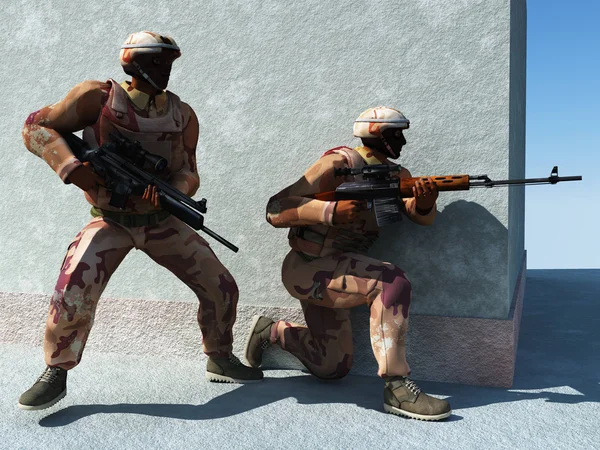 Szene Zwei Soldaten Neben Mauer — Stockfoto