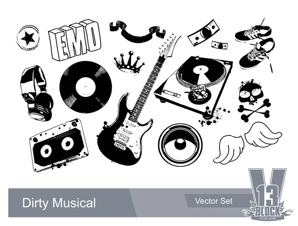 Conjunto de elementos grunge sucios para el diseño musical — Vector de stock