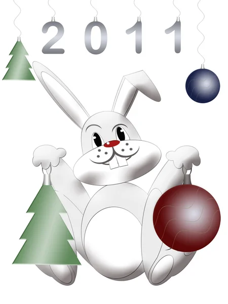 Beyaz tavşan ile yeni yıl kartı — Stok fotoğraf