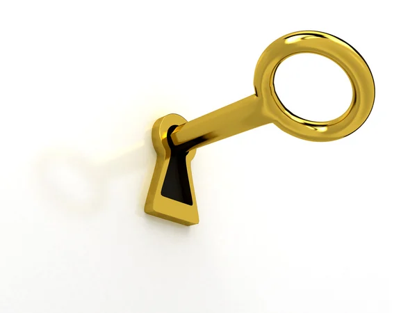 Zlatý klíč přes bílou — Stock fotografie