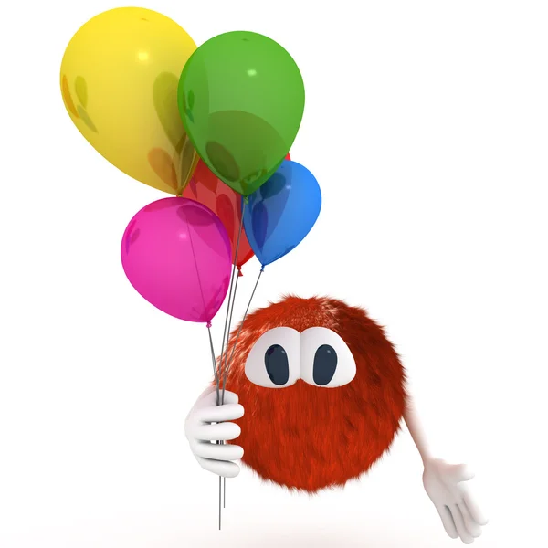 Pipo. karton karakter met ballons over Wit — Stockfoto
