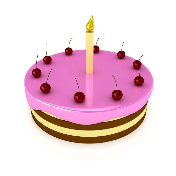 Birthday cake with candle over white — Stock Photo, Image
