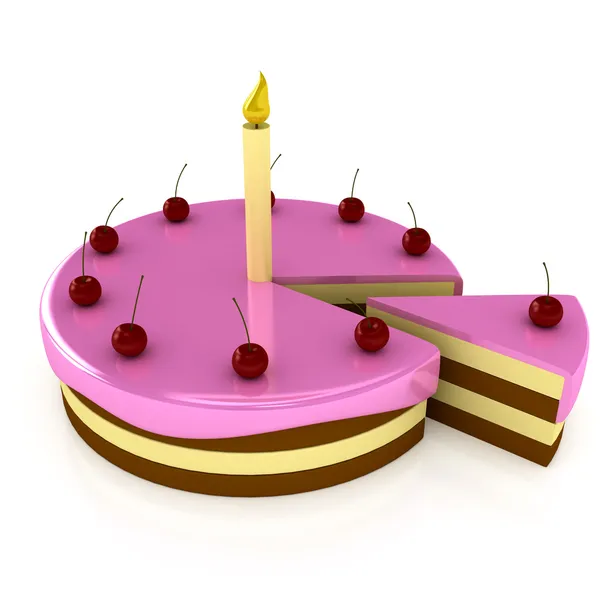 Tarta de cumpleaños con vela sobre blanco — Foto de Stock