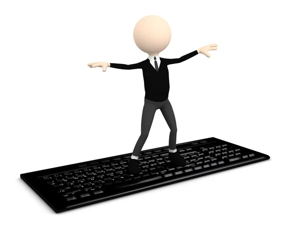 3d person surfing on computer keyboard — Stock Photo, Image