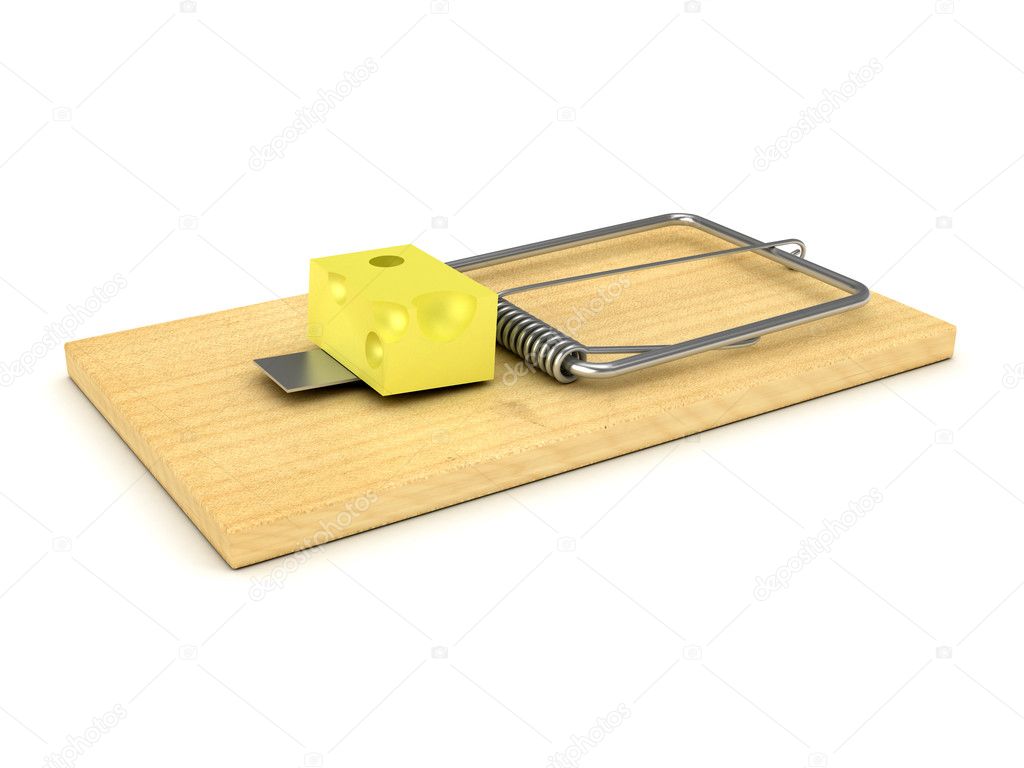 Wooden mousetrap over white