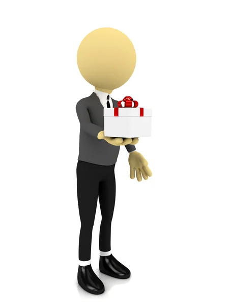 3d person with present over white — Stock Photo, Image