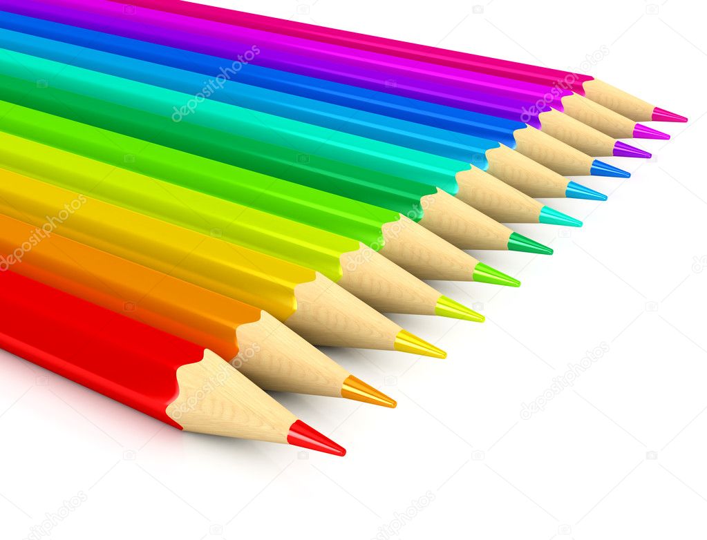 Colour pencils over white background