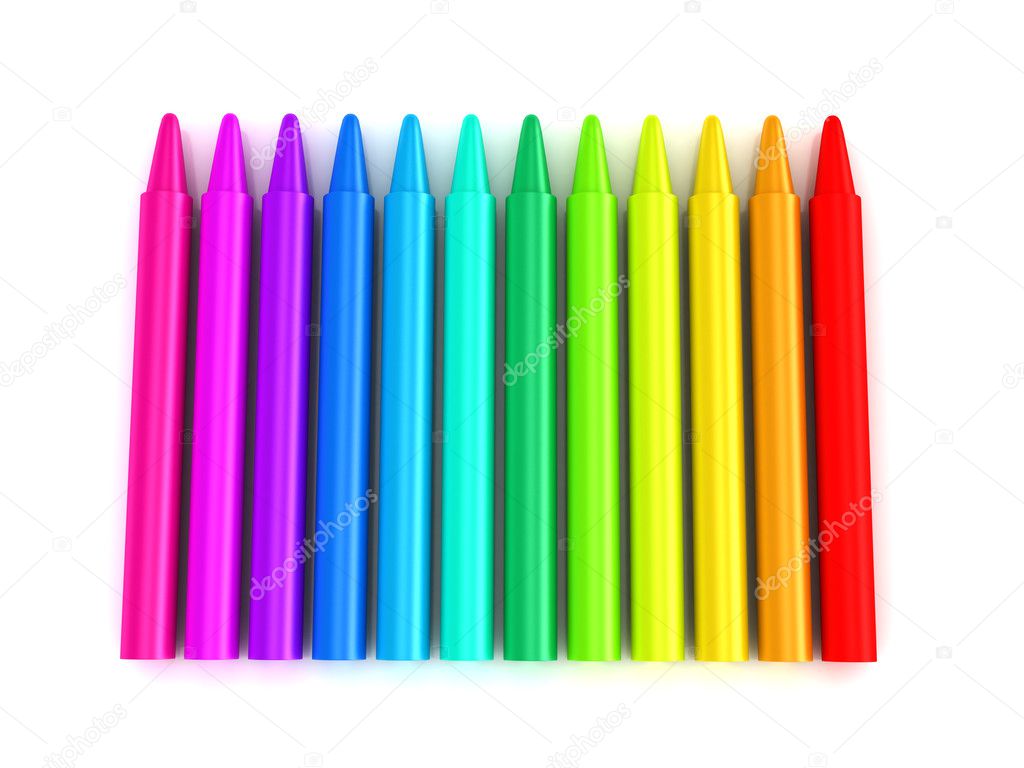Colour crayons over white background