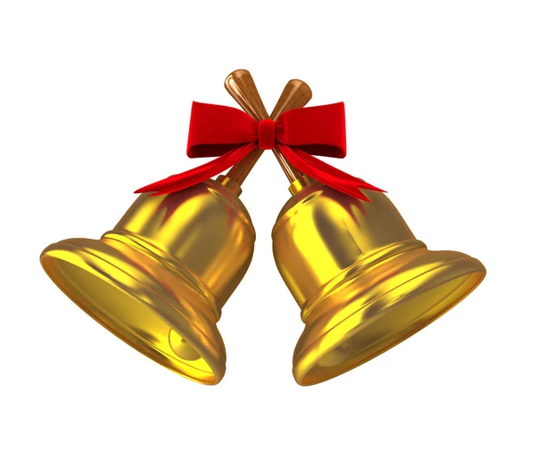 Zlaté vánoční ruční zvonek nad bílá — Stock fotografie