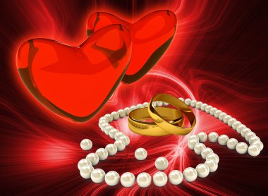 Pearl's necklace with gold rings clipart