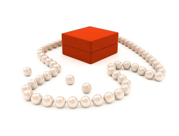Colar Pearl Com Caixa Vermelha Imagem Gerada Por Computador — Fotografia de Stock
