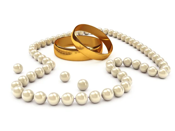 Pearl Necklace Gold Rings Computer Generated Image — Stock Photo, Image