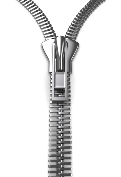 Steel zipper over white background — Stock Photo, Image