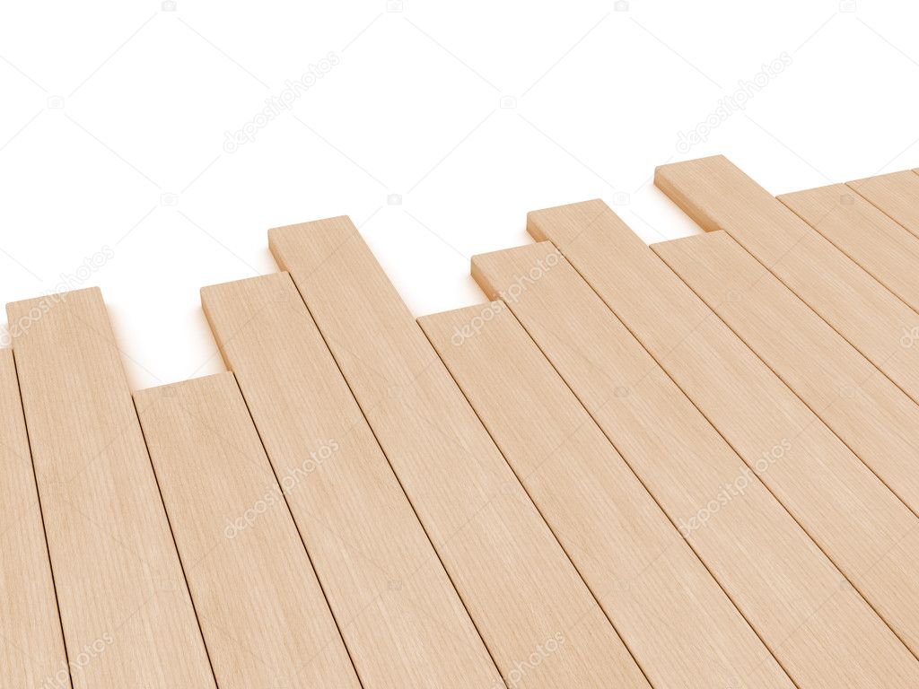 Wooden planks over white background