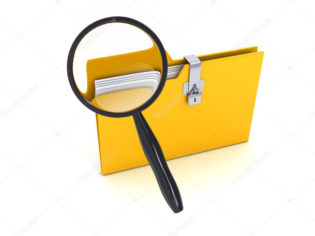Yellow folder with Magnifier over white background