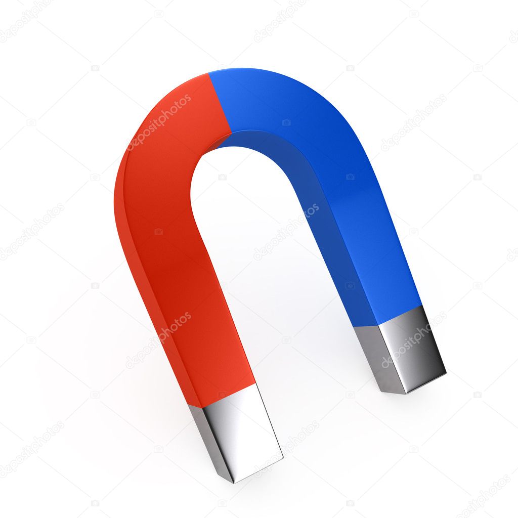 Two color magnet over white background. Computer generated image