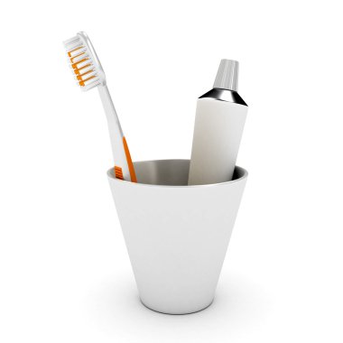 Tooth brush and paste in cap clipart