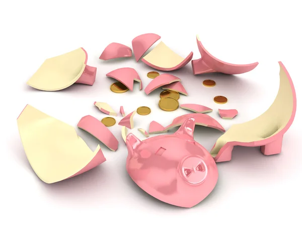 Banco piggy quebrado sobre fundo branco — Fotografia de Stock