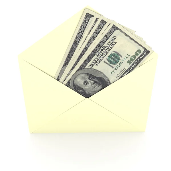 Знак доллара в конверте на белом фоне — стоковое фото