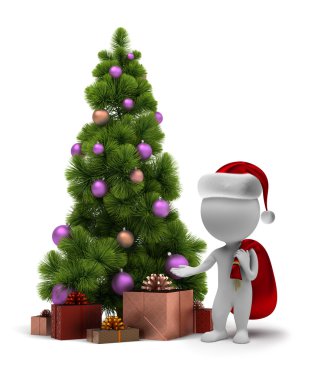 3d small - Santa and a Christmas tree clipart