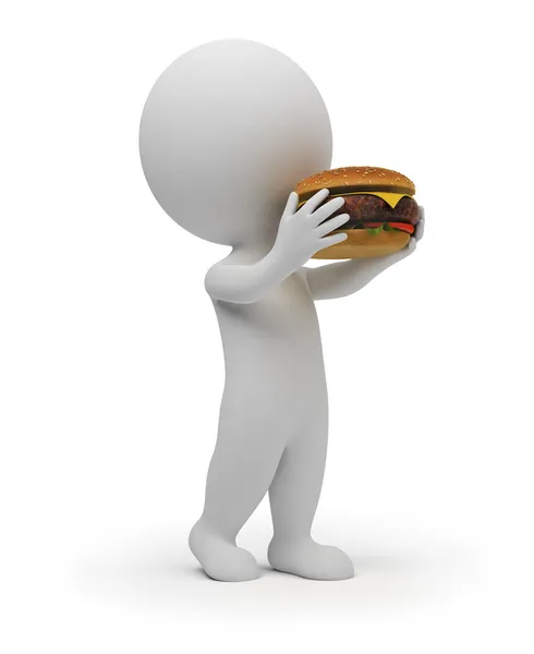 3d piccolo mangia un hamburger — Foto Stock