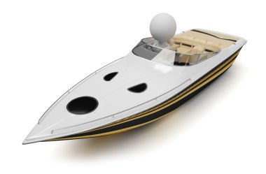 3d small in a modern boat. 3d image. Isolated white background. clipart