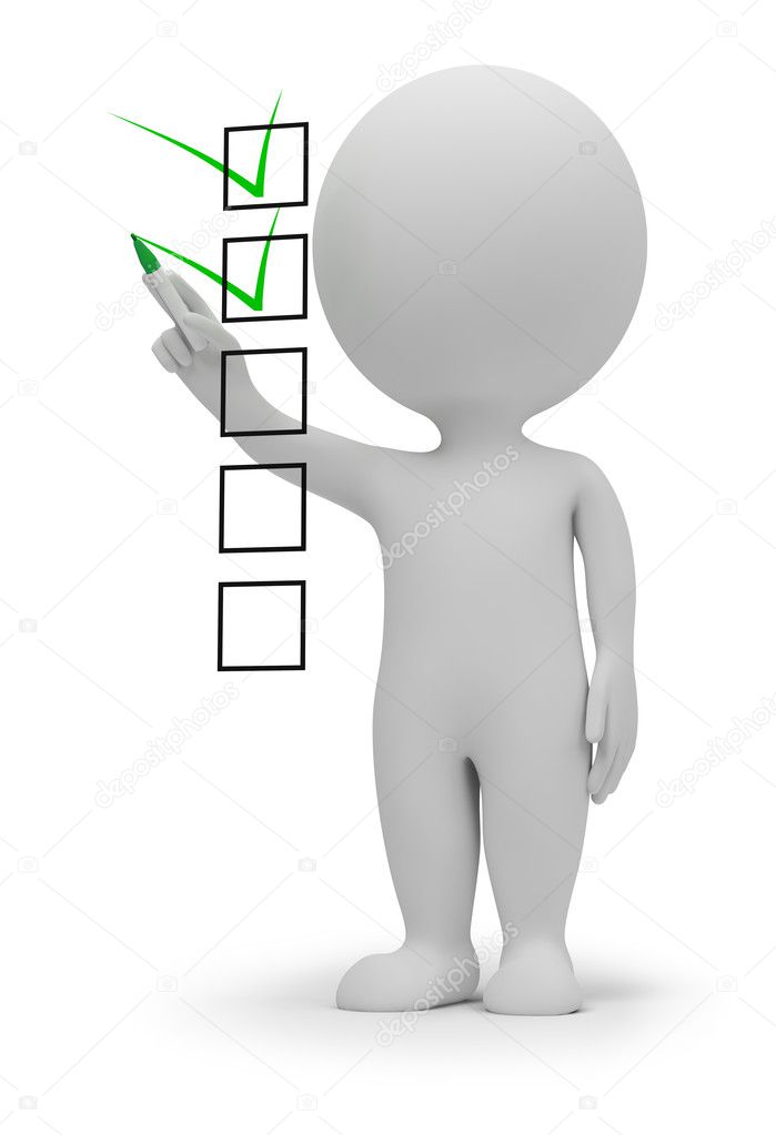 3d small marking ticks in the checklist. 3d image. Isolated white background.