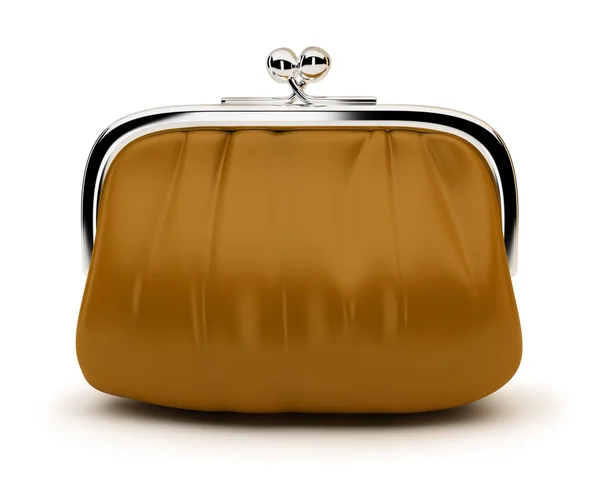 stock image Leather purse with the chromeplated rim. 3d image. Isolated white background.