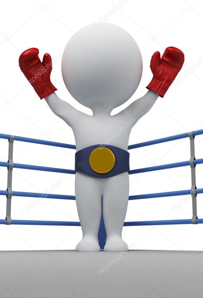 3d small - boxer with a belt of the champion. 3d image. Isolated white background.