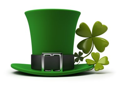 St. Patrick's hat with four-leaf clover. 3d image. Isolated white background. clipart