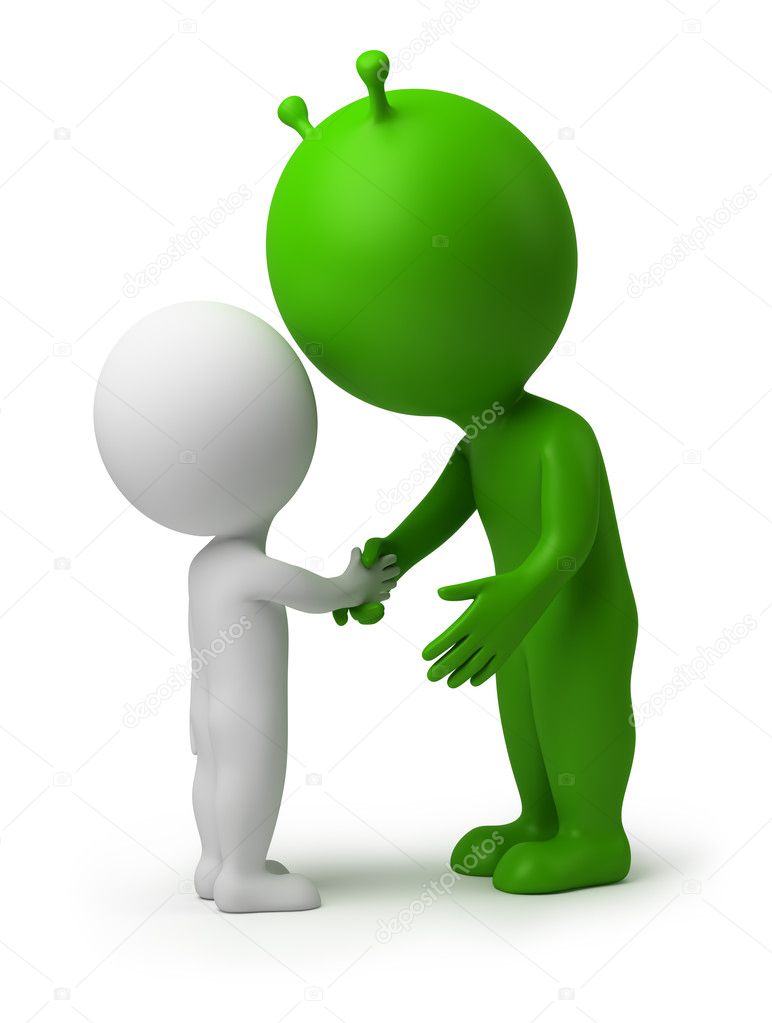 3d small - hand shake of the alien