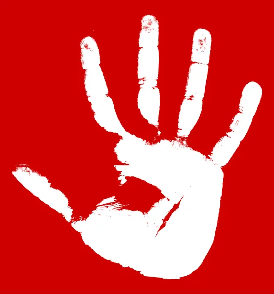 Impressão da mão sobre um fundo vermelho — Vetor de Stock