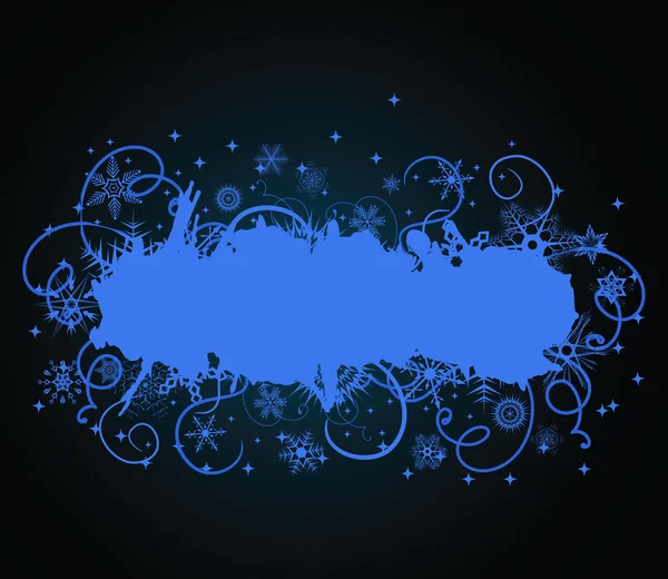 Grunge bandera azul con copos de nieve — Vector de stock