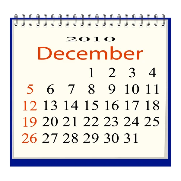 12 월, 2010 년 캘린더의 벡터 이미지 — 스톡 벡터