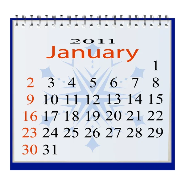 De vector afbeelding van een kalender voor januari 2011 — Stockvector