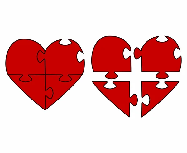 Kırmızı Kalp Bulmaca Toplanır Vektör Çizim — Stok Vektör