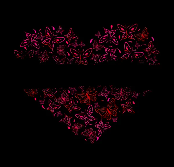 红色蝴蝶的美丽心 — 图库矢量图片