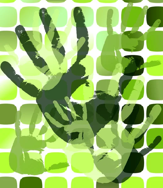 Grunge-Hintergrund mit Handabdrücken auf Quadraten. eps10 — Stockvektor
