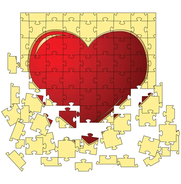 Röda Hjärtat Samlas Från Pussel Vektor Illustration — Stock vektor