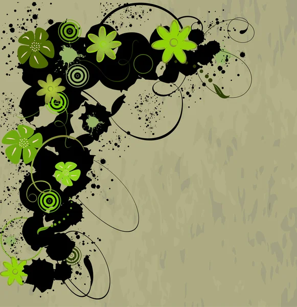 Våren Grunge Banner Med Gröna Blommor Vintage Illustration — Stock vektor