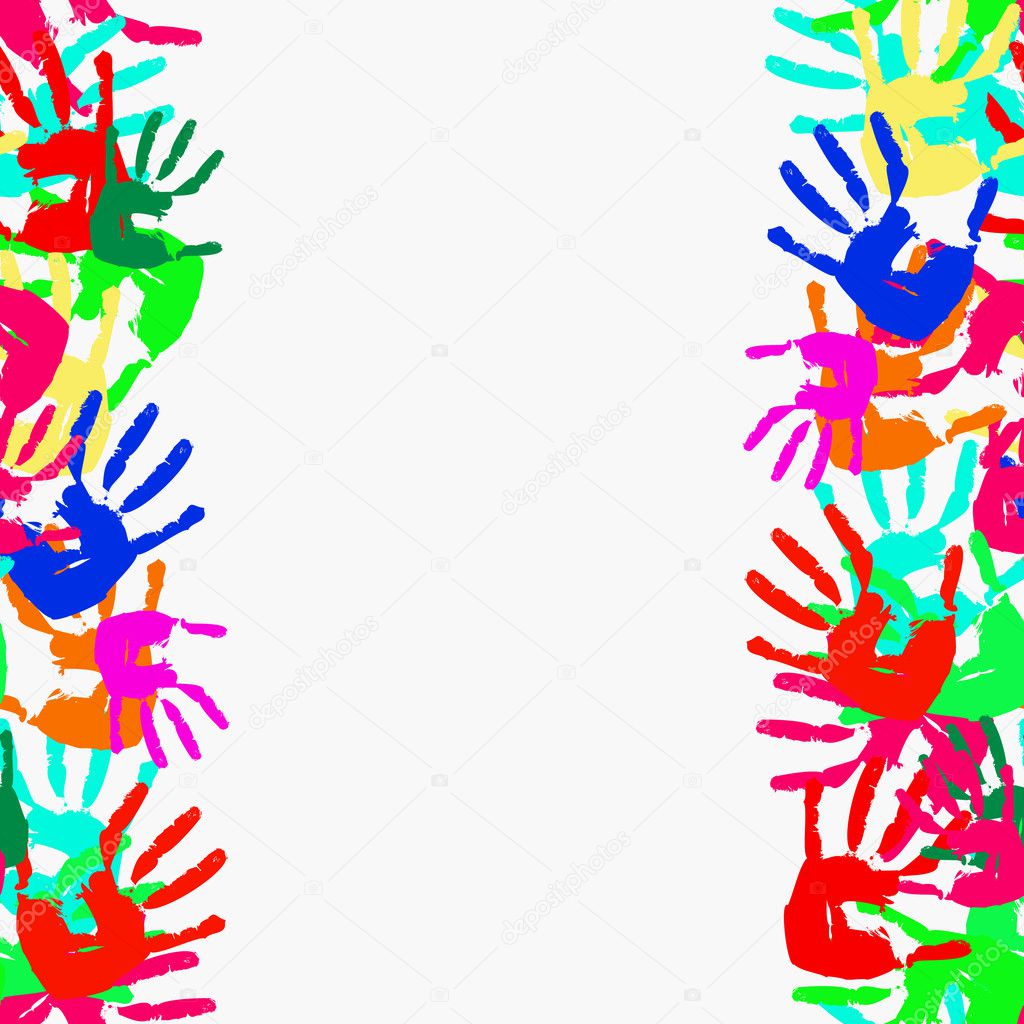 Grunge seamless frame from prints of hands. Vector